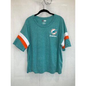 NFL Team Apparel Miami Dolphins Womens T-Shirt 2XL Teal Heather Short Sleeve Cre